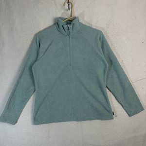 Eddie Bauer Sweater Women Medium Blue Fleece Pull Over Jacket Layer Quarter Zip
